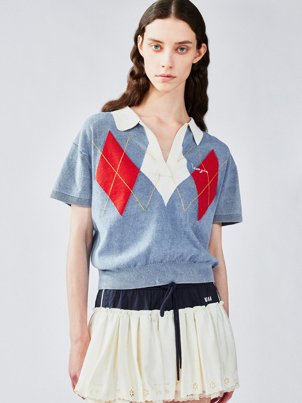 Classic argyle polo knit t-shirt