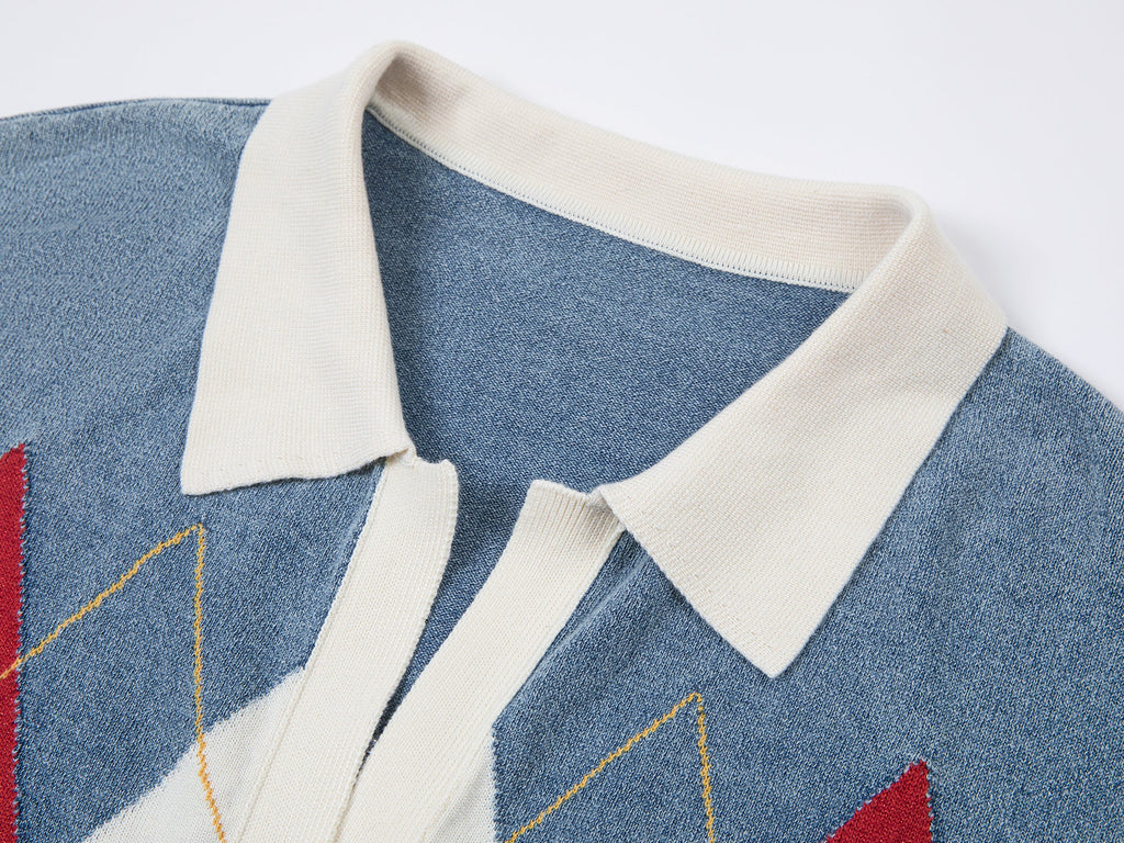 Classic argyle polo knit t-shirt