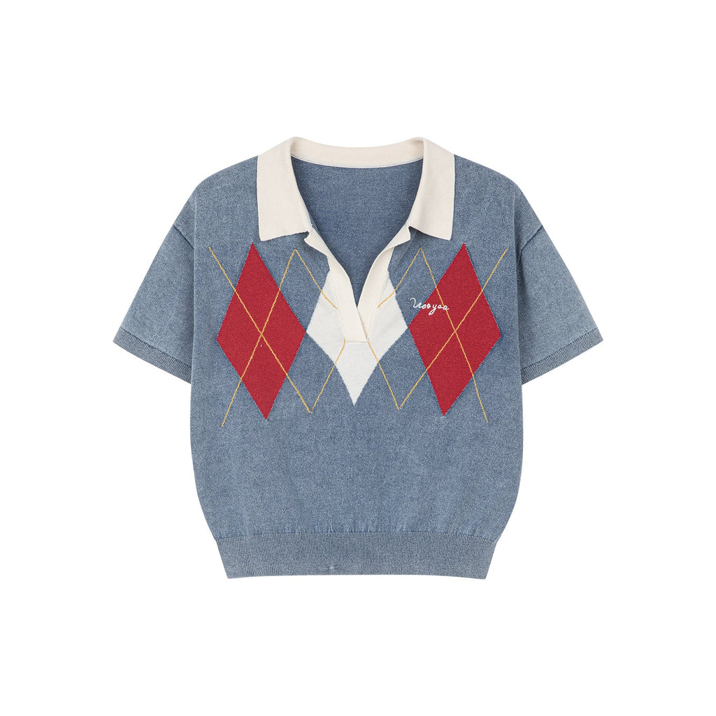 Classic argyle polo knit t-shirt