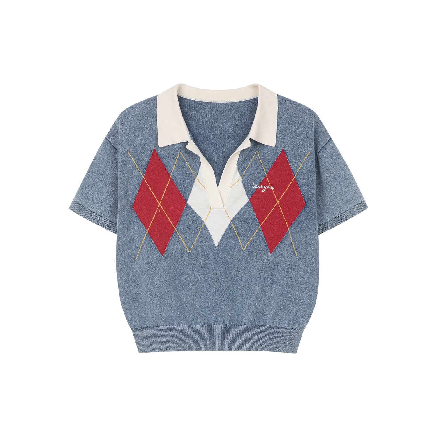 Classic argyle polo knit t-shirt