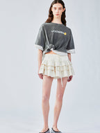 Three-dimensional twisted faux-layered shirt t-shirt