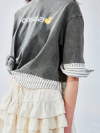 Three-dimensional twisted faux-layered shirt t-shirt