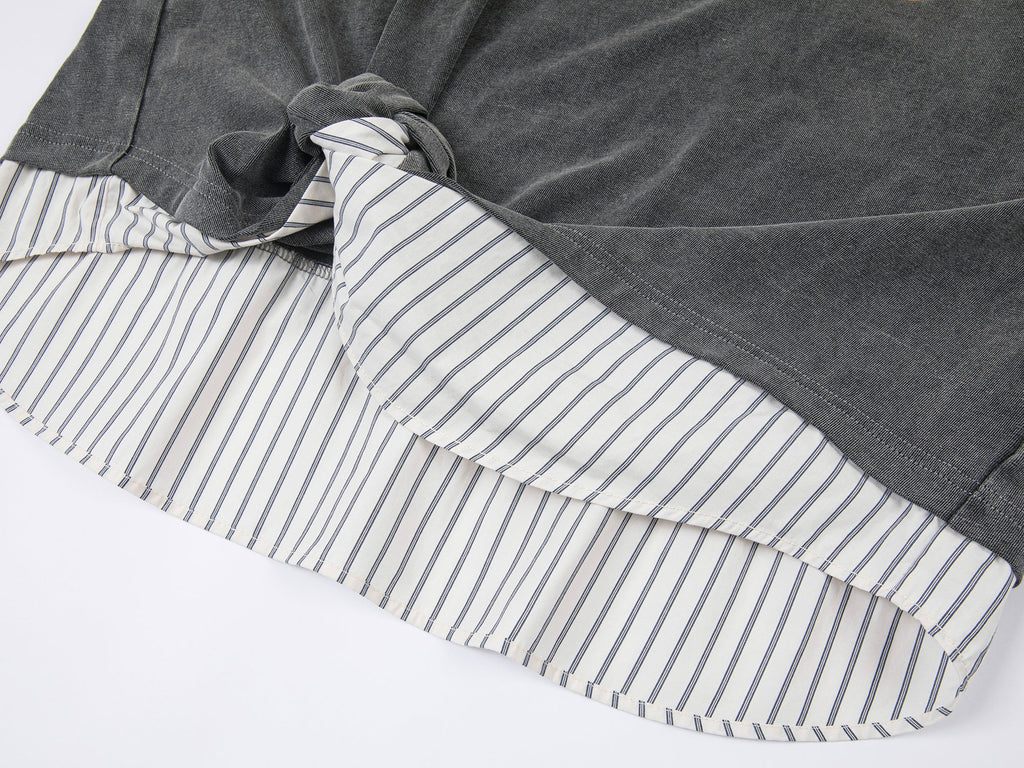 Three-dimensional twisted faux-layered shirt t-shirt
