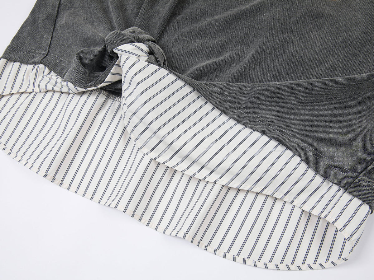 Three-dimensional twisted faux-layered shirt t-shirt