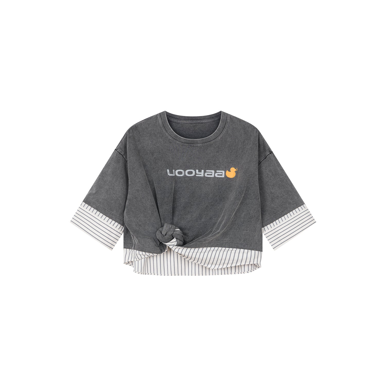 Three-dimensional twisted faux-layered shirt t-shirt