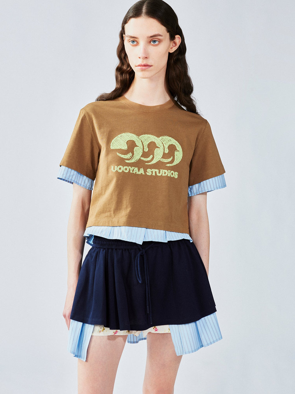 Faux-layered shirt t-shirt
