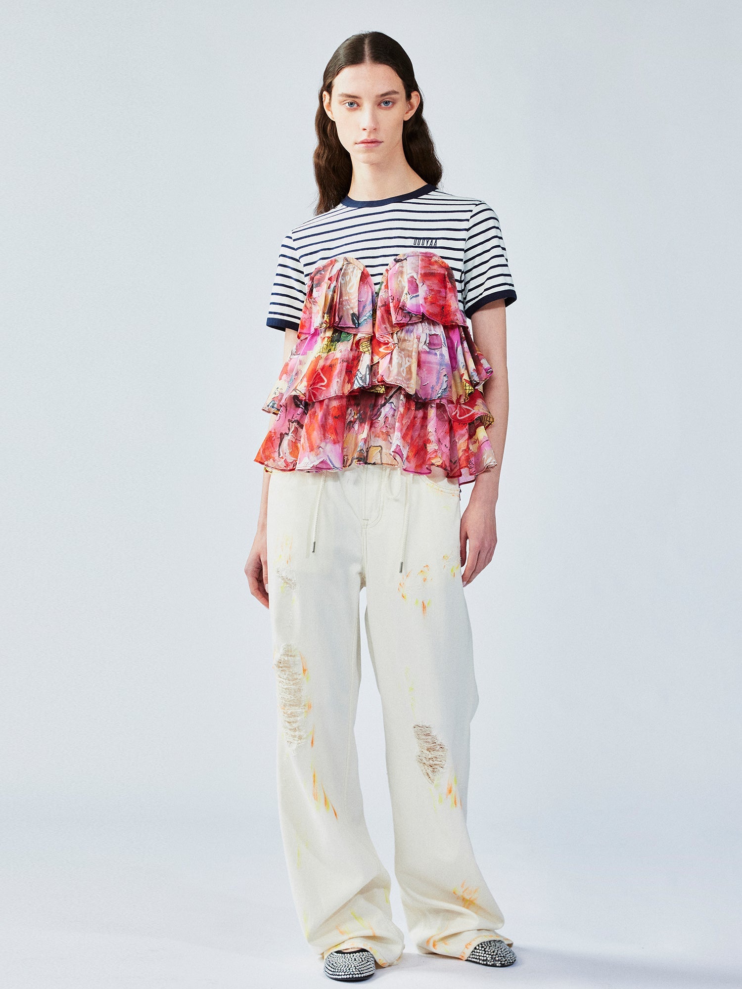 Graffiti ruffle sailor pullover