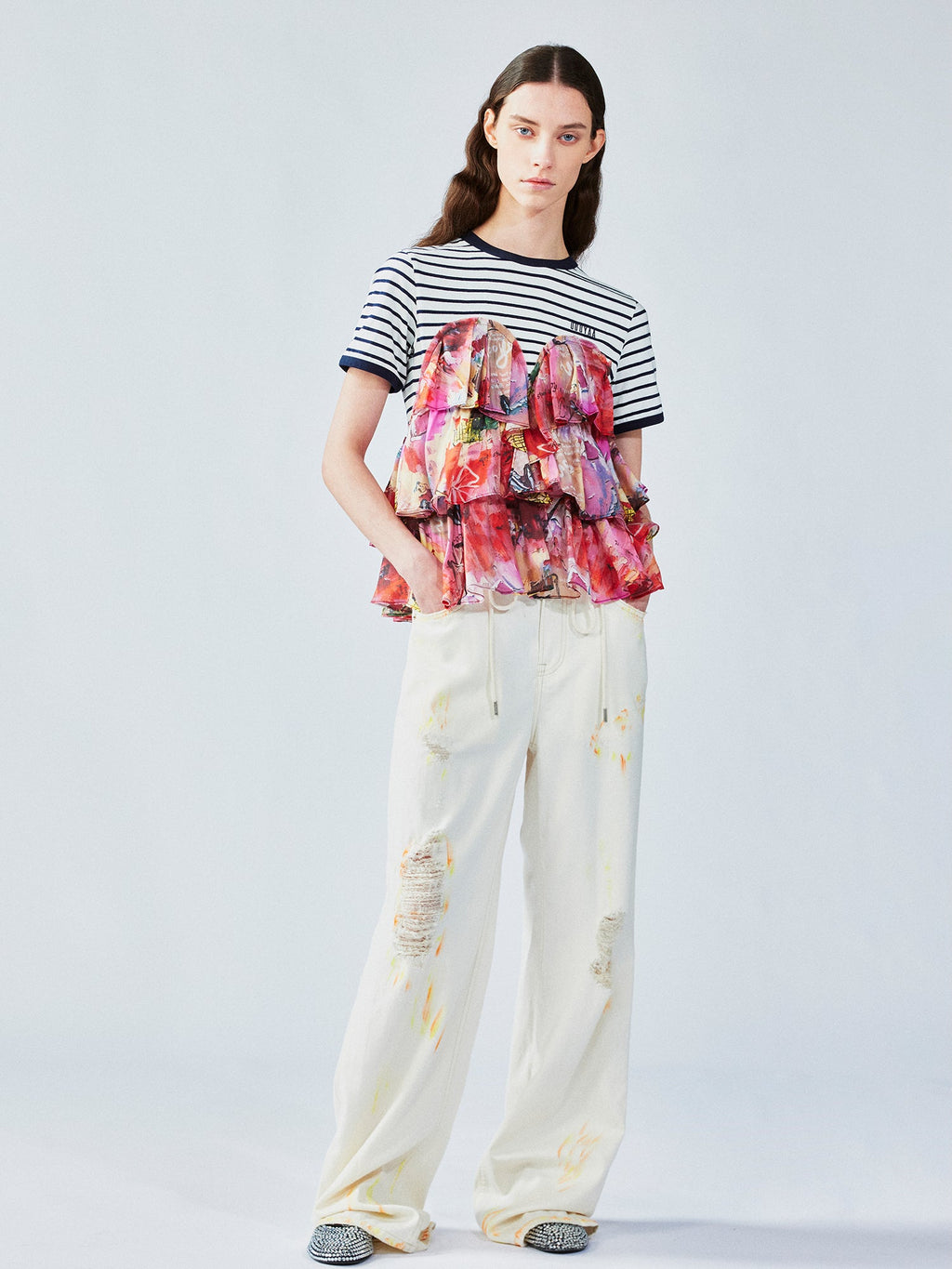 Graffiti ruffle sailor pullover