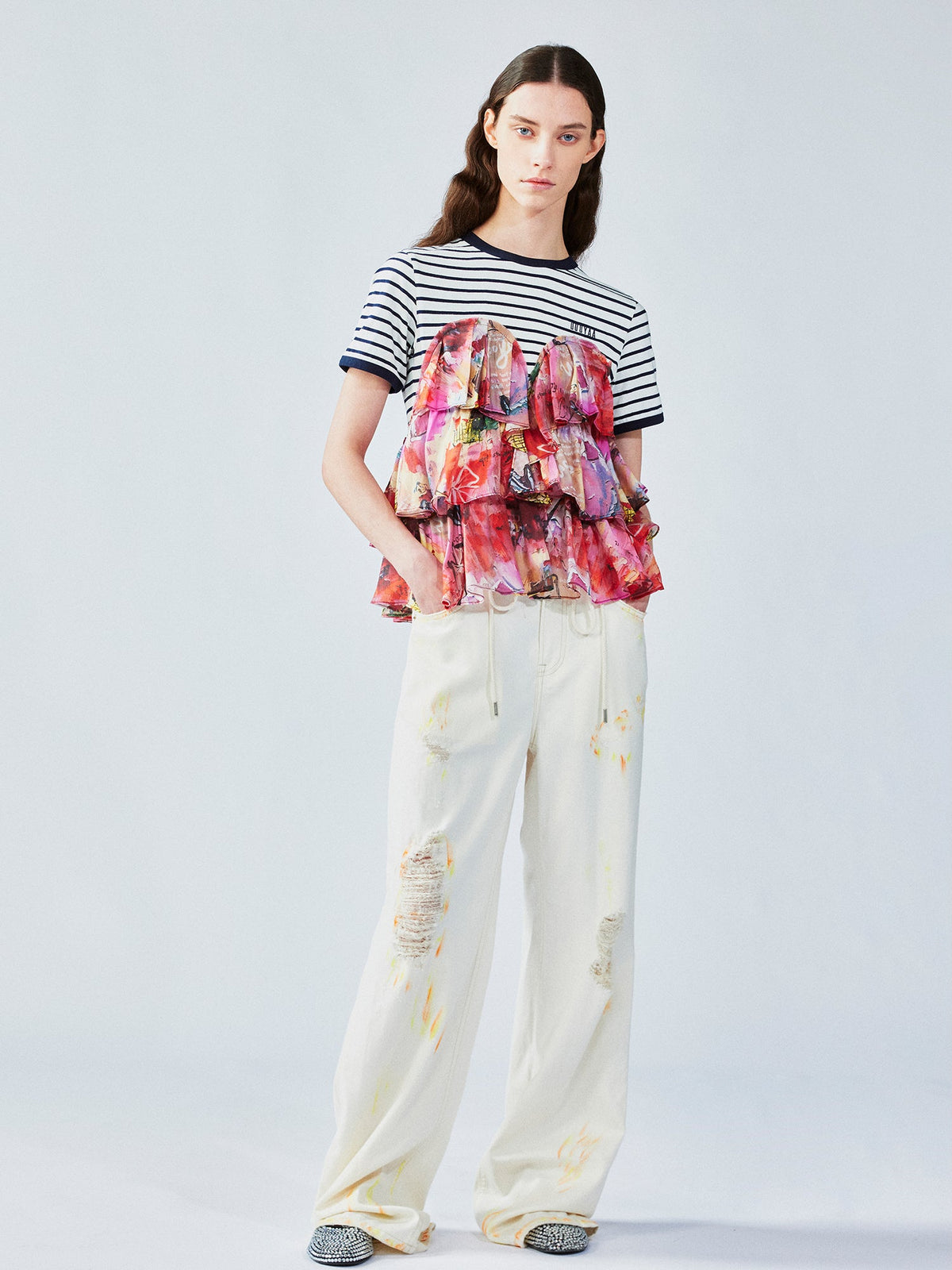 Graffiti ruffle sailor pullover