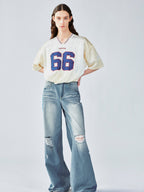 Distressed satin tulip jersey