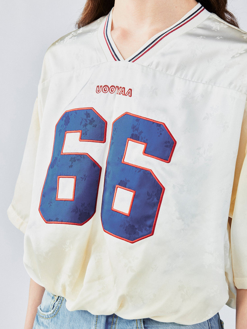 Distressed satin tulip jersey