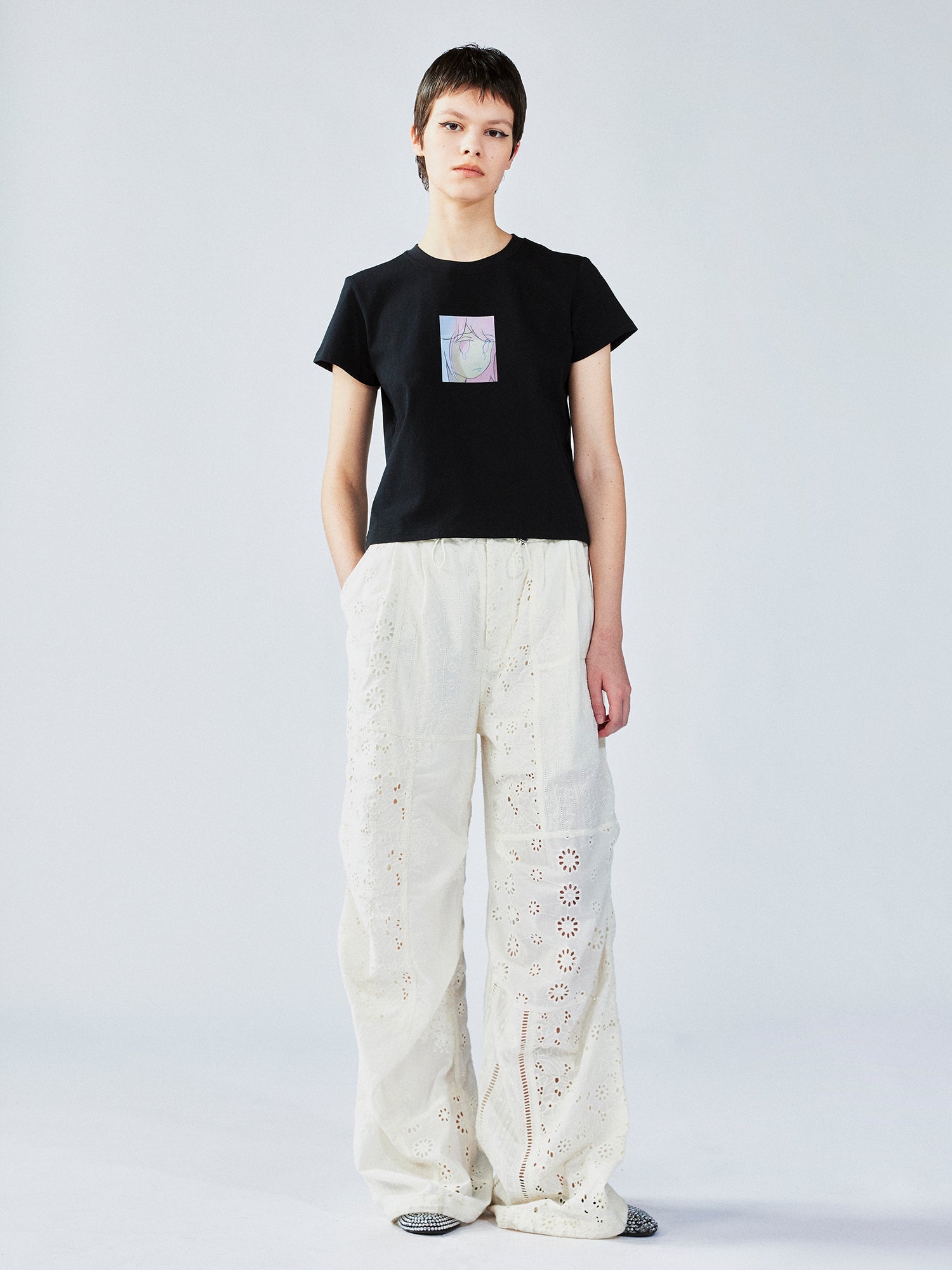 Openwork embroidered cargo pants