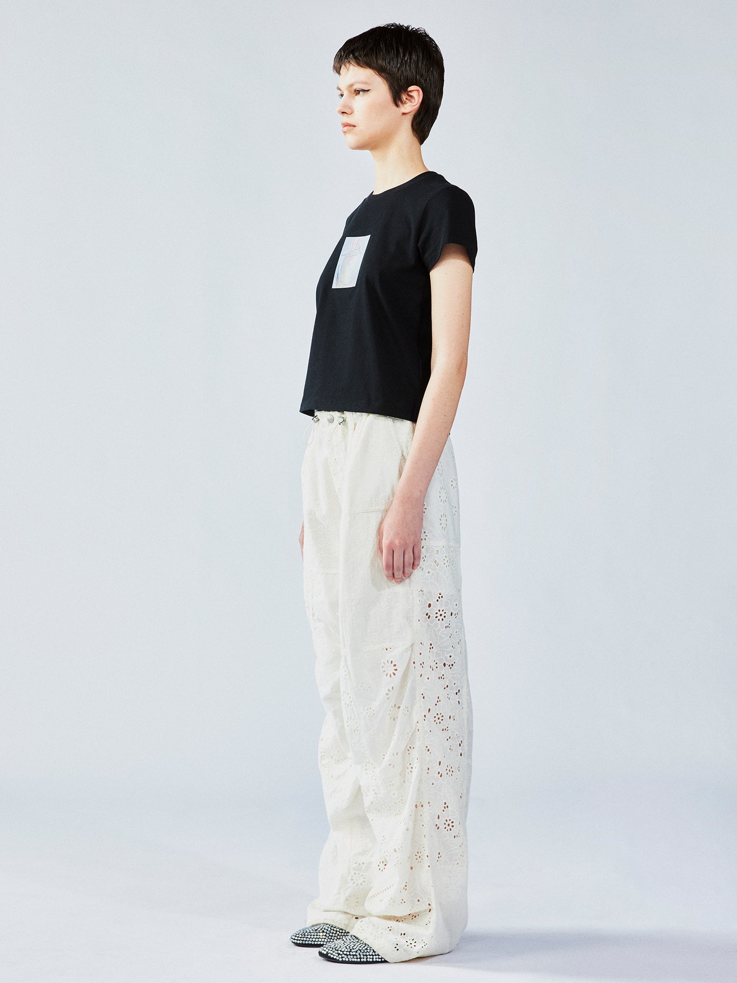 Openwork embroidered cargo pants