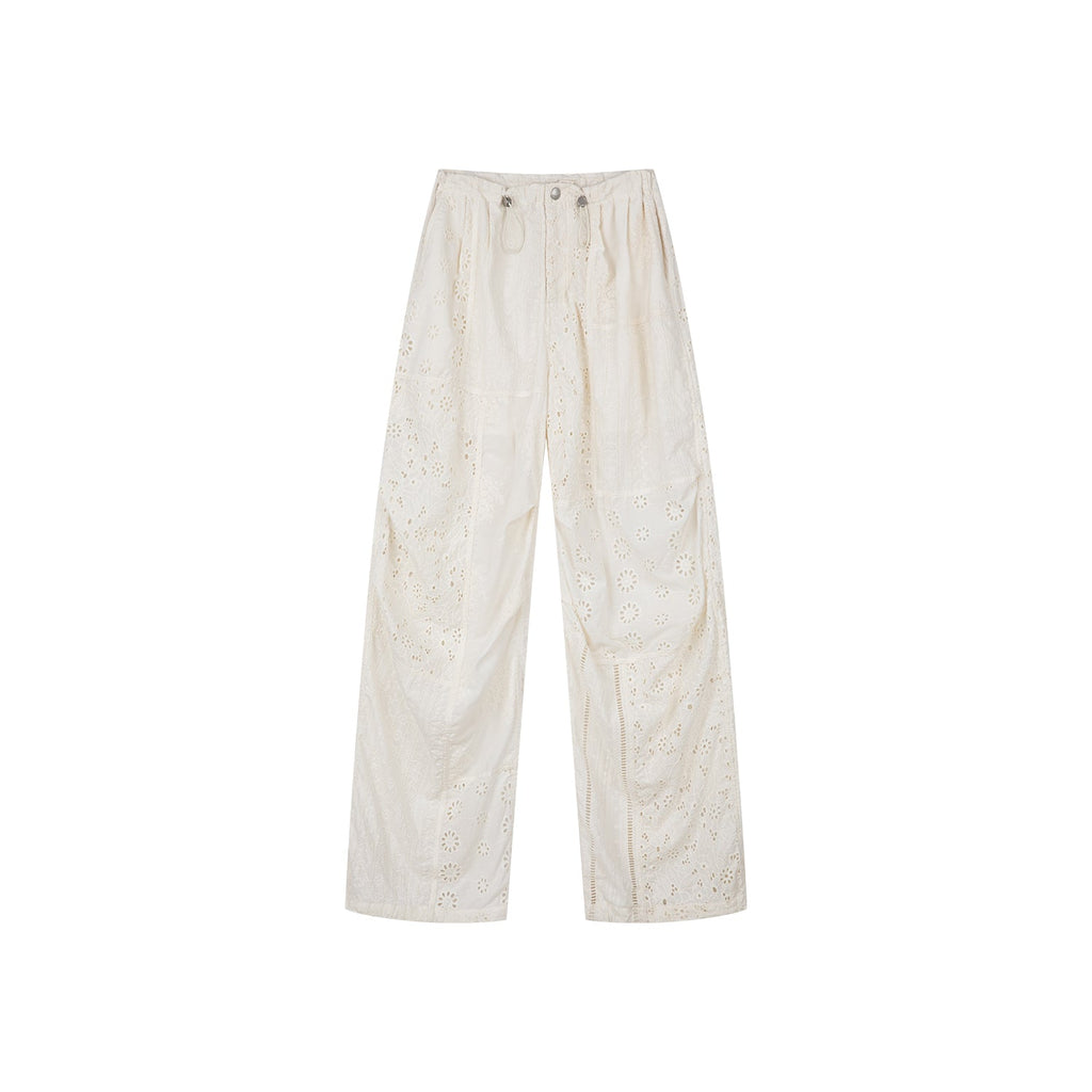 Openwork embroidered cargo pants