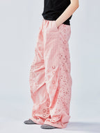 Openwork embroidery utility pants