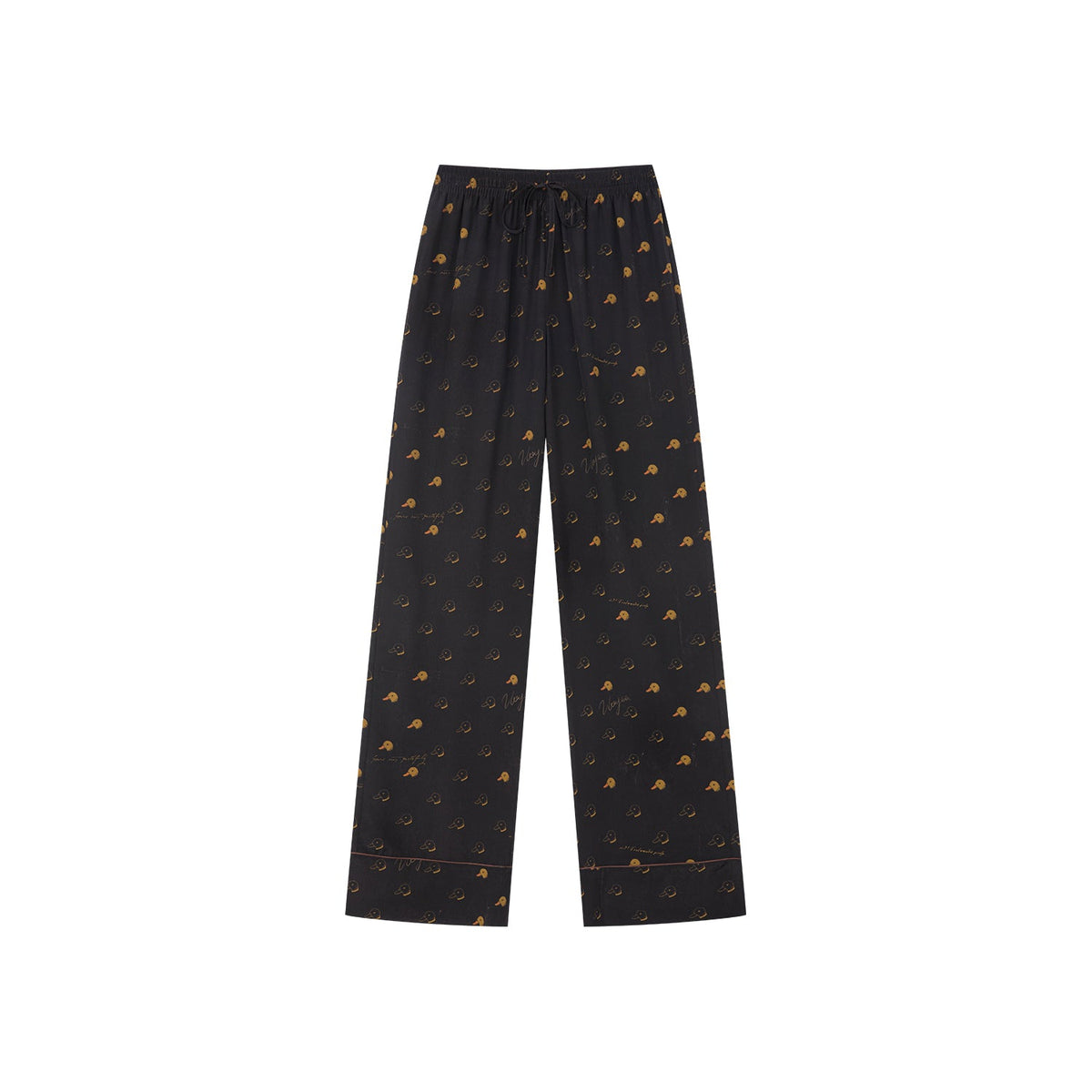 Silk hand-sketched yellow duck print pajama pants
