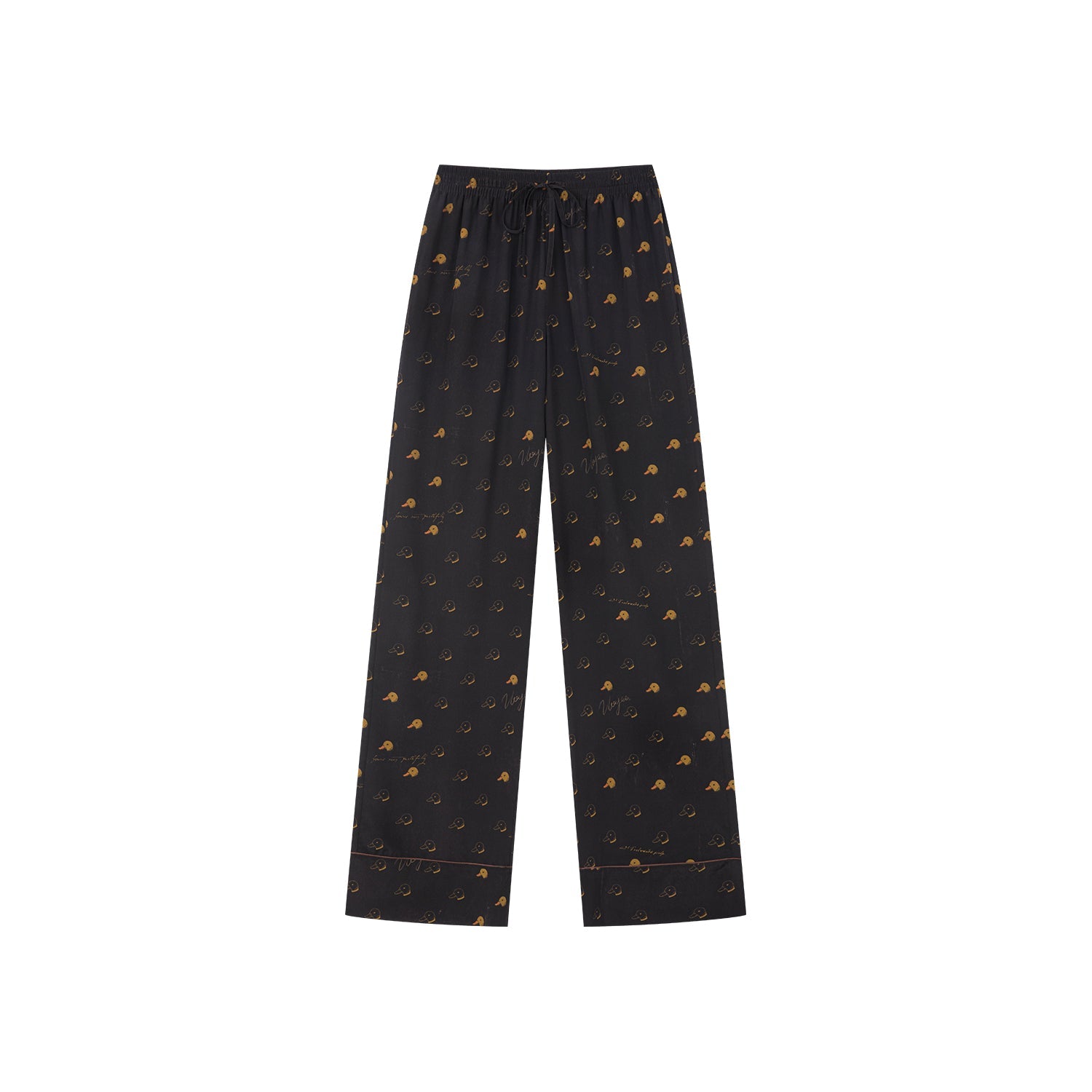 Silk hand-sketched yellow duck print pajama pants