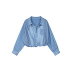 Pleated denim short skirt