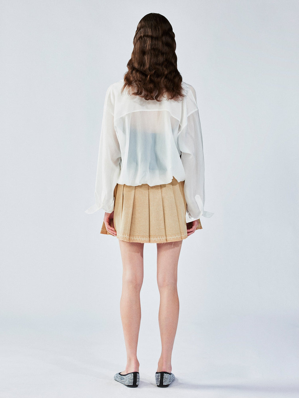 Pleated denim short skirt