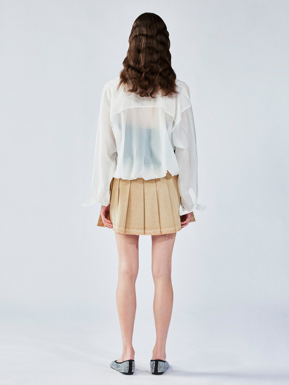 Pleated denim short skirt