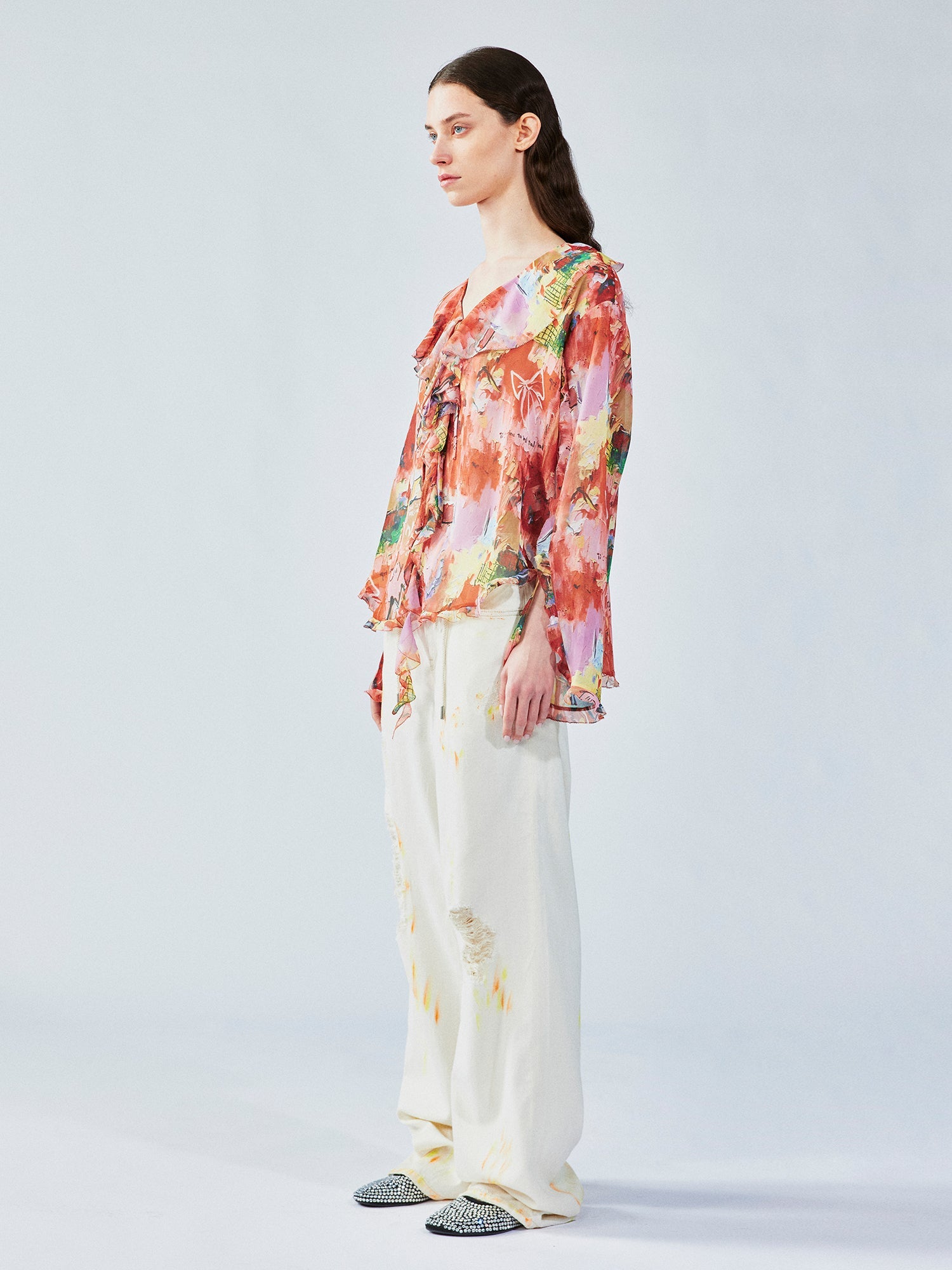 Mid-low rise faded straight jeans