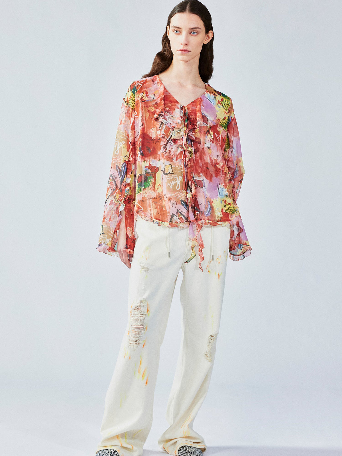 Mid-low rise faded straight jeans