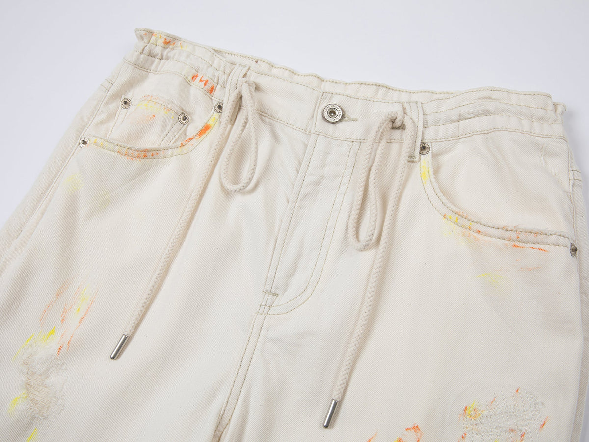 Mid-low rise faded straight jeans