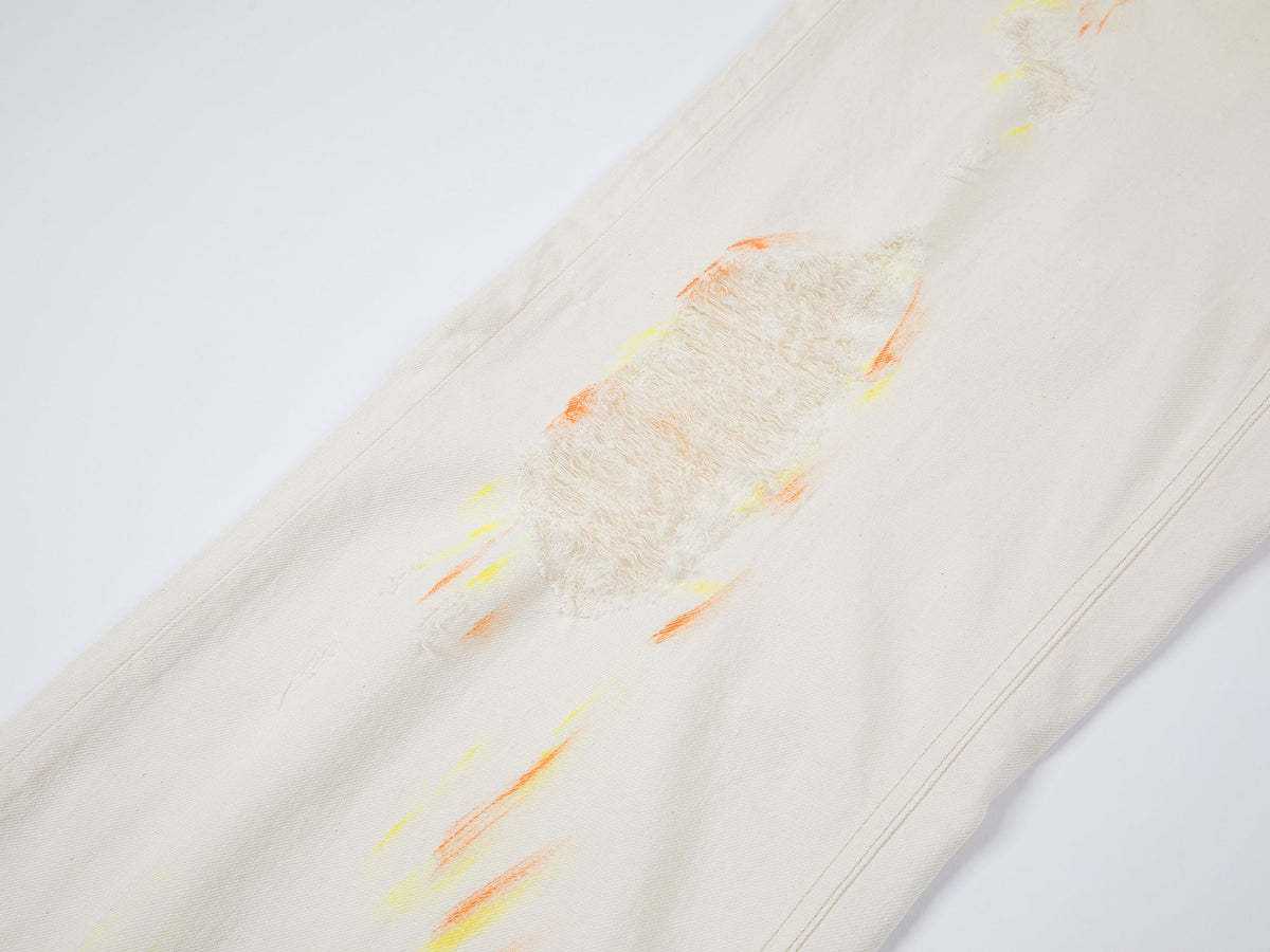 Mid-low rise faded straight jeans