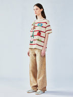 Love & food handmade granny-knit style t-shirt
