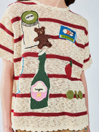 Love & food handmade granny-knit style t-shirt