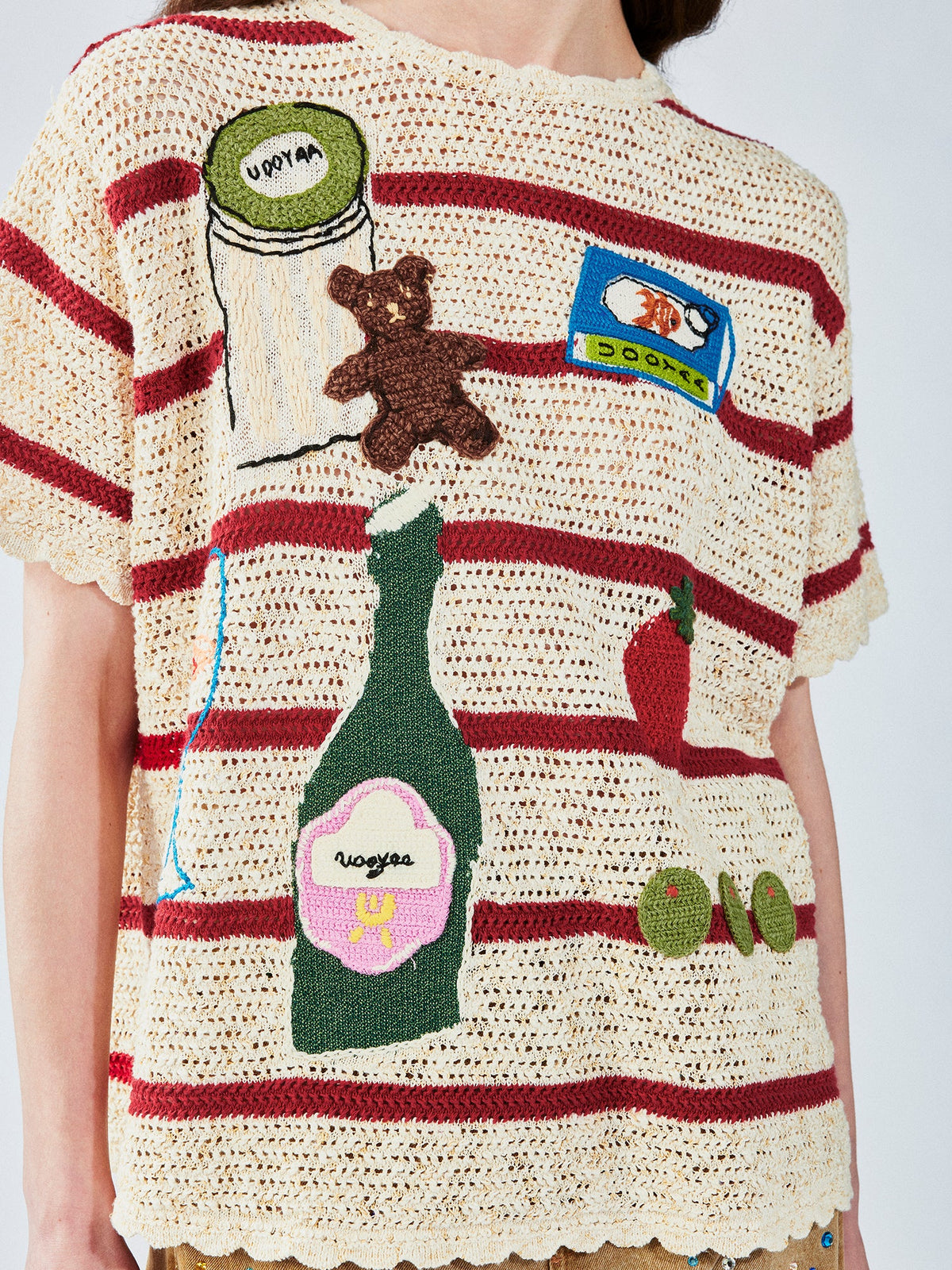 Love & food handmade granny-knit style t-shirt