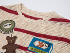 Love & food handmade granny-knit style t-shirt