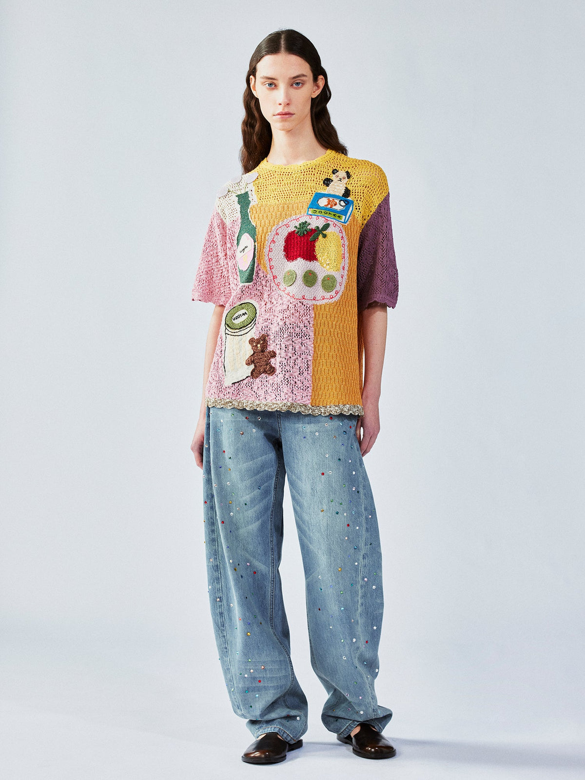 Love & food handmade granny-knit style t-shirt