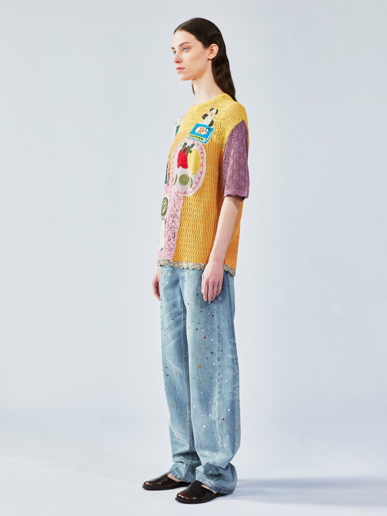 Love & food handmade granny-knit style t-shirt