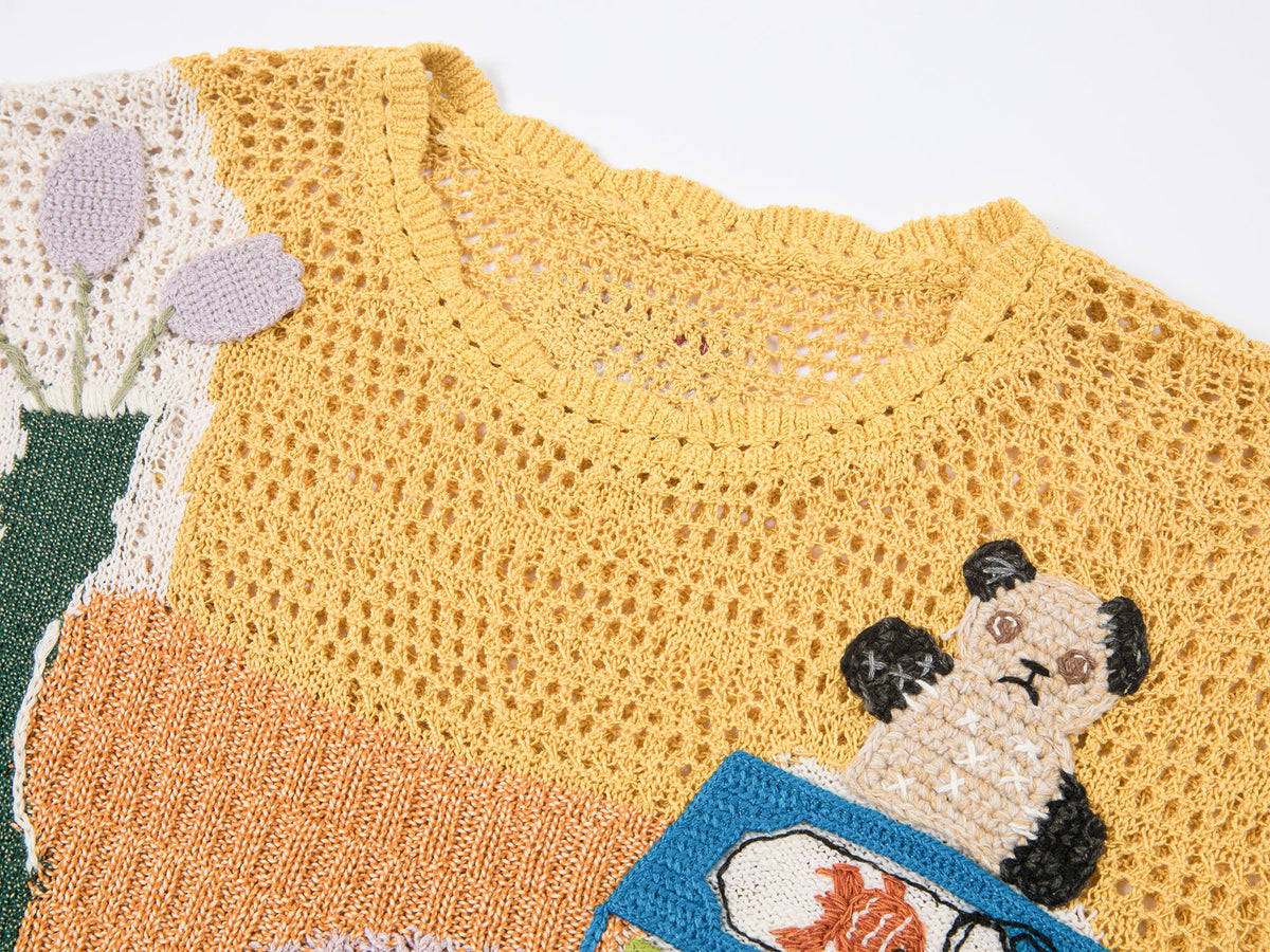 Love & food handmade granny-knit style t-shirt