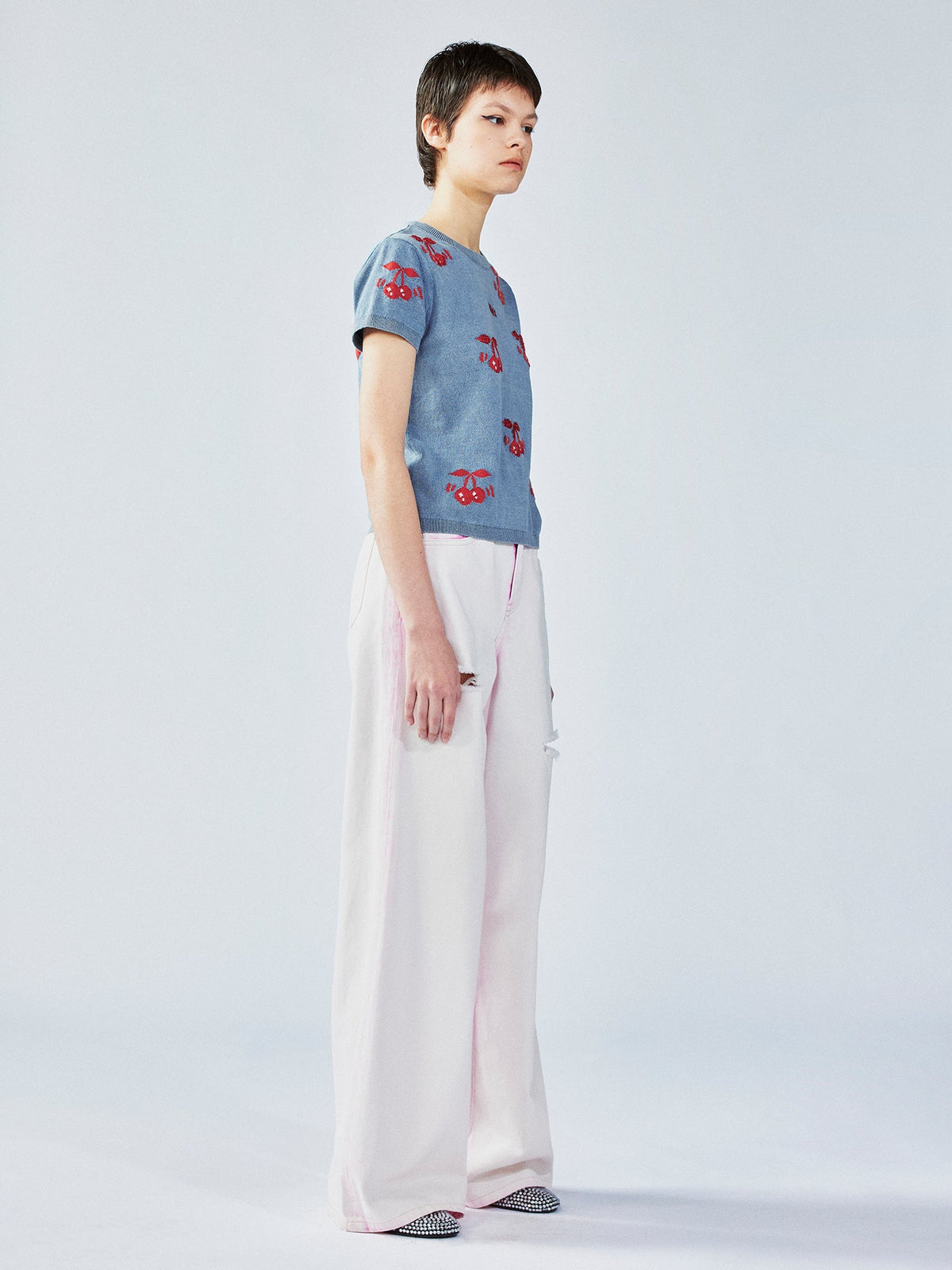 Dynamic cherry knit t-shirt