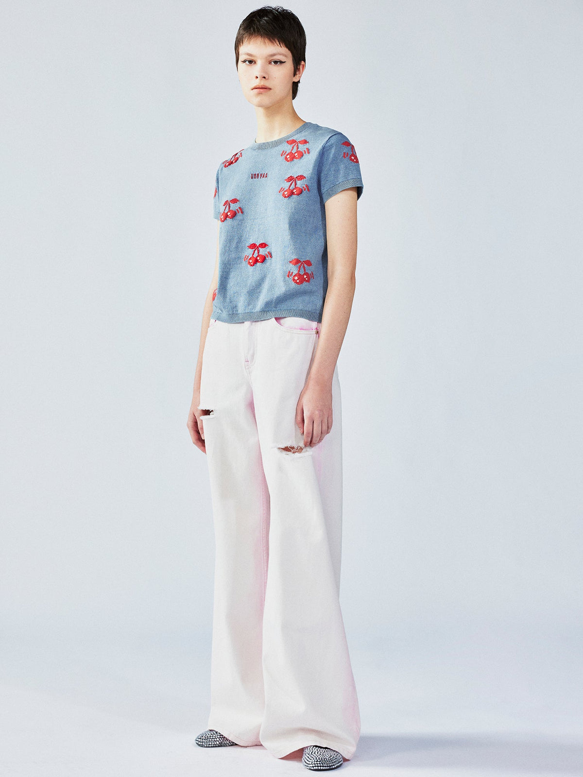 Dynamic cherry knit t-shirt
