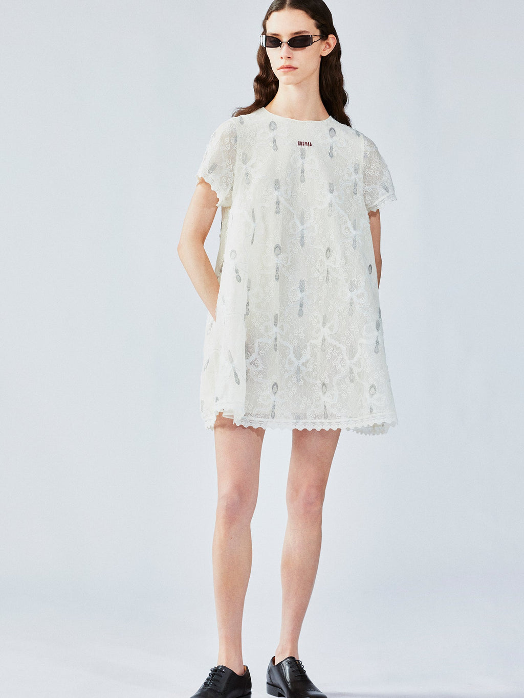 Bow & fork lace embroidered dress