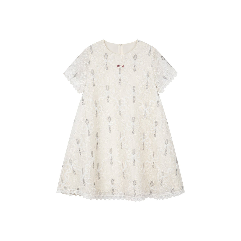 Bow & fork lace embroidered dress