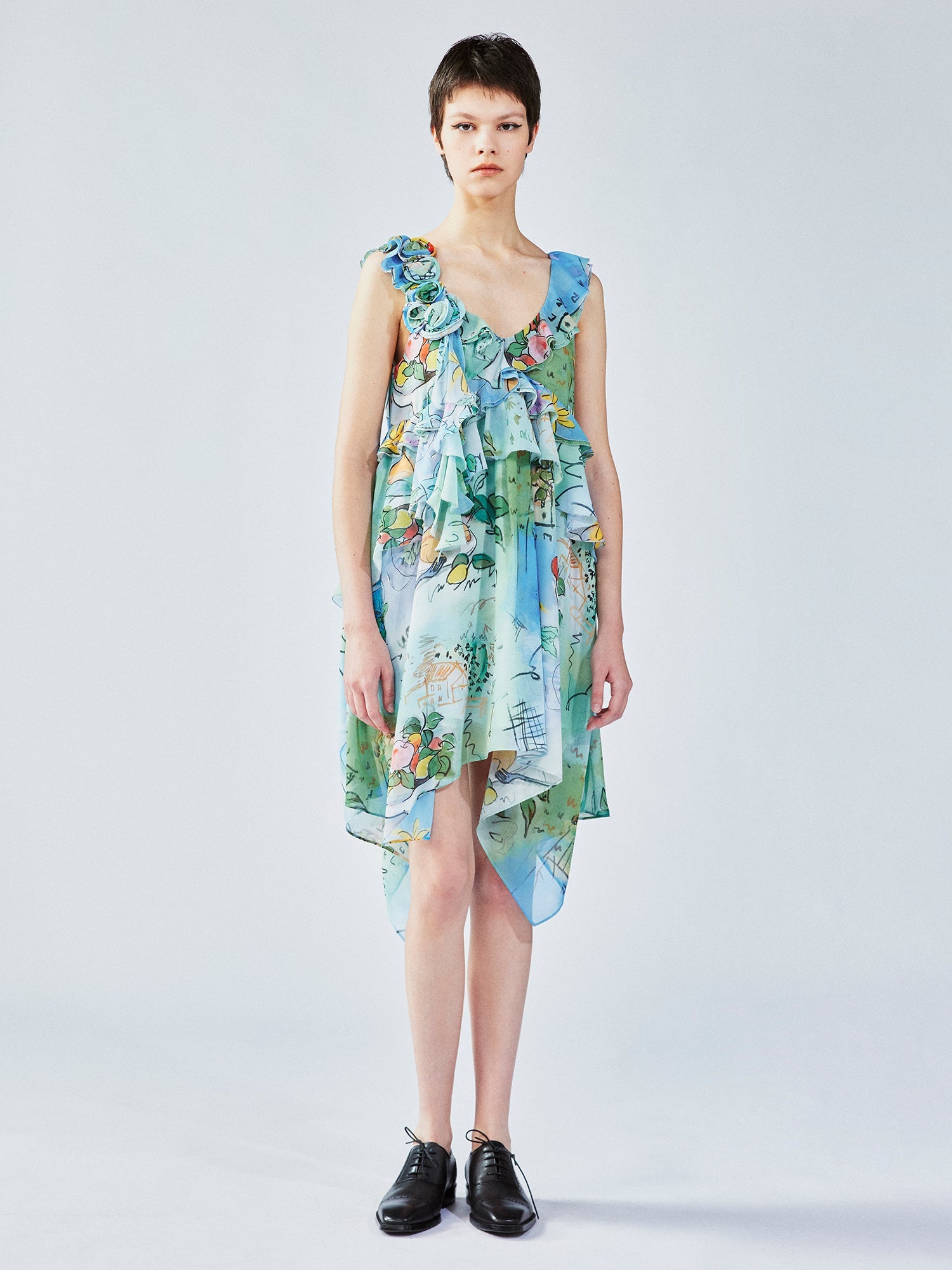 Hand-painted watercolor 3D floral dress