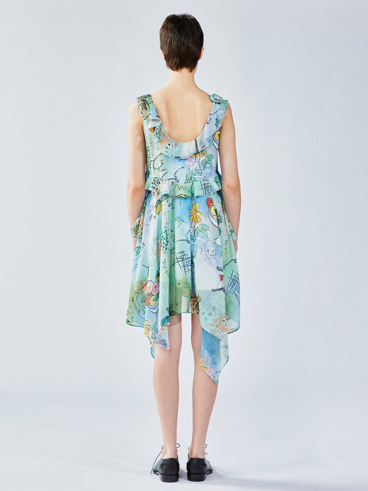 Hand-painted watercolor 3D floral dress