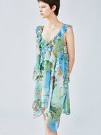 Hand-painted watercolor 3D floral dress