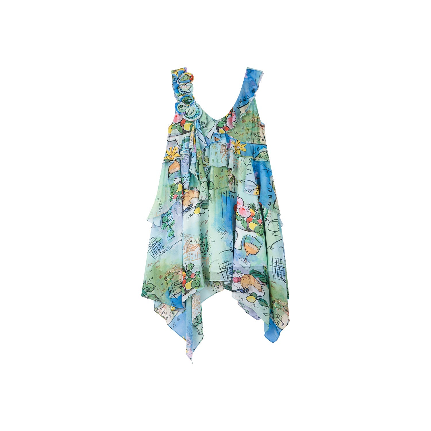 Hand-painted watercolor 3D floral dress