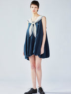 Navy-collar tulip dress