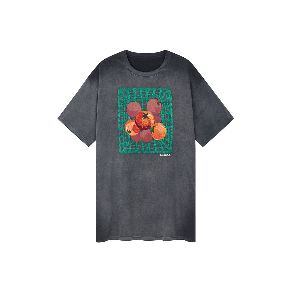 Grocery tomato appliqué t-shirt dress