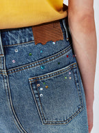 Rhinestone denim mini skirt
