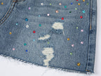 Rhinestone denim mini skirt