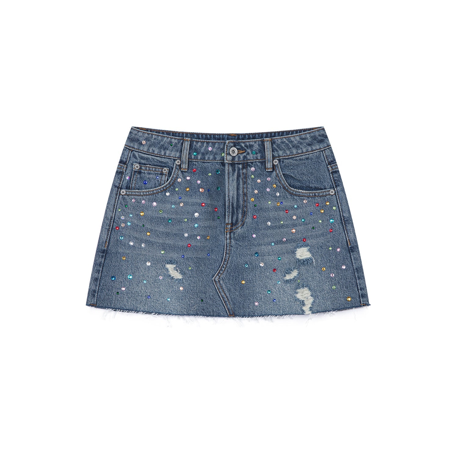 Rhinestone denim mini skirt