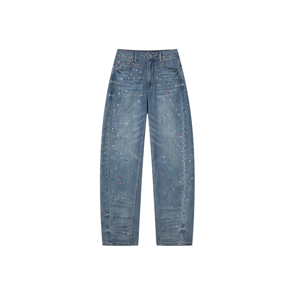 Rhinestone curved jeans