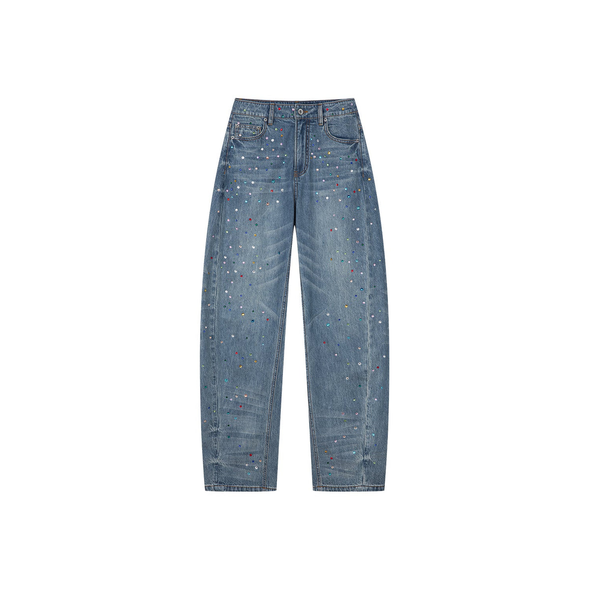 Rhinestone curved jeans